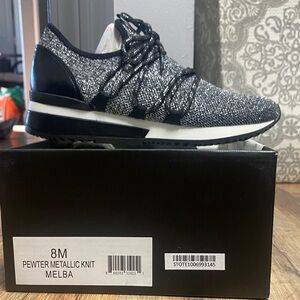 J Slides Pewter Metallic Knit Women's Sneakers